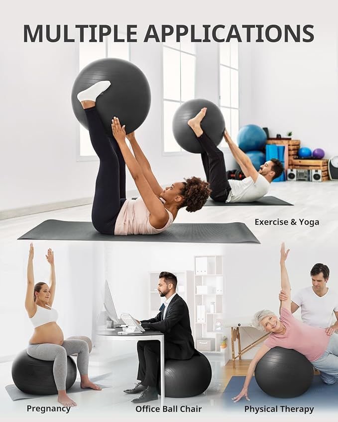 Yoga & Exercise Ball – Stability Ball for Fitness, Pregnancy & Office Use (Pump Included) - Image 2